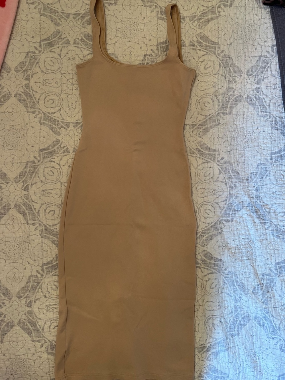 American Apparel Bodycon Midi Dress in Tan